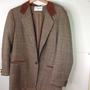 Vintage Green Brown Plaid Wool Blazer
